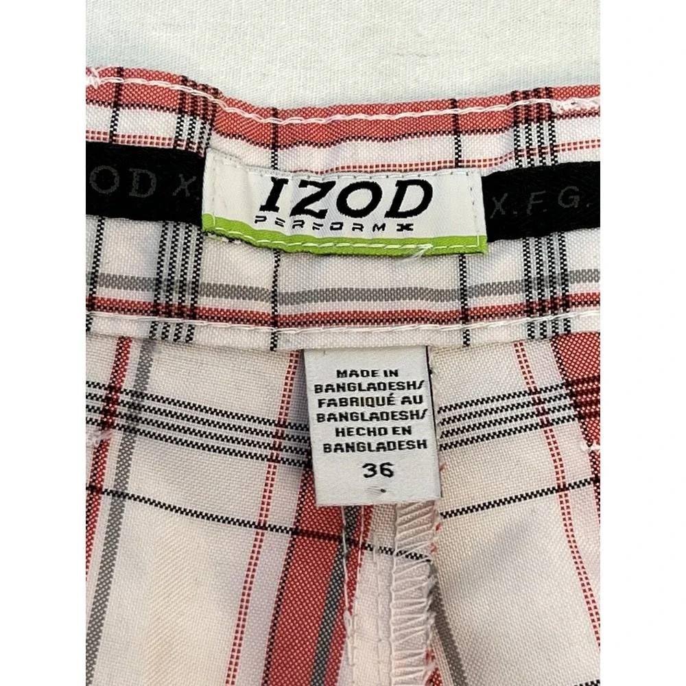 IZOD‎ PerformX Men's Flat Front Active Sports Plaid Golf Shorts Sz 36x10